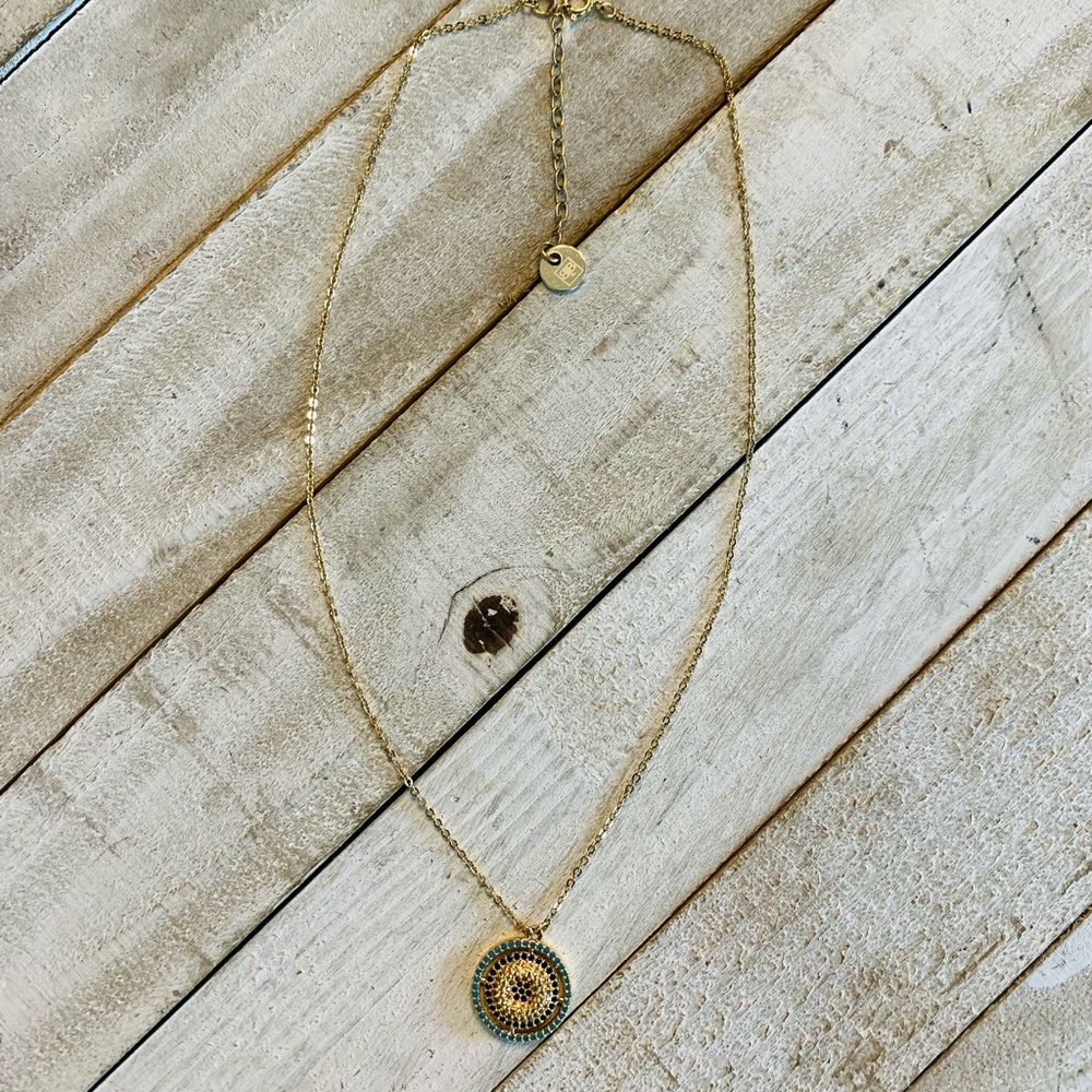 BB Lila Triple Gold Plated 18k Overlay Jade CZ Onyx Eye Necklace